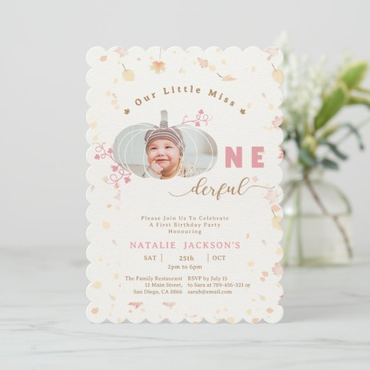 Roze kleine pompoen Onederful Foto 1e verjaardag Kaart (Staand voorkant)