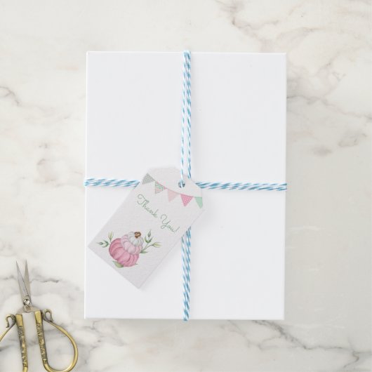 Roze Kleine Pompoen Patch Dank u Cadeau Label Cadeaulabel (Met Touw)