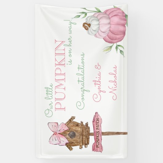 Roze Kleine Pompoen Patch Meisje Baby shower Spandoek (Verticaal)