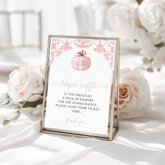 Roze Kleine Pompoen Strik Luier Raffle Baby Borrel Kaart