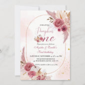 Roze Kleine Pompoen Tweeling Meisje 1e Verjaardag Kaart (Voorkant)