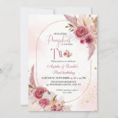 Roze Kleine Pompoen Tweeling Meisje 2e Verjaardag Kaart (Voorkant)