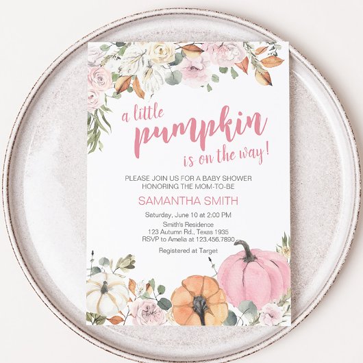 Roze kleine pompoenBaby shower Kaart