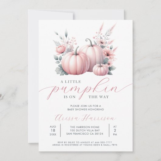 Roze kleine pompoenBaby shower Kaart (Voorkant)