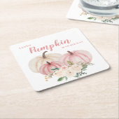 Roze kleine pompoenBaby shower Kartonnen Onderzetters (Schuin)