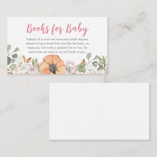 Roze kleine pompoenboeken voor Baby shower voor Ba Informatiekaartje (Voorkant / Achterkant)