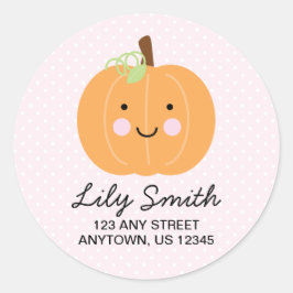 Roze kleine pompoenretouradreslabels ronde sticker