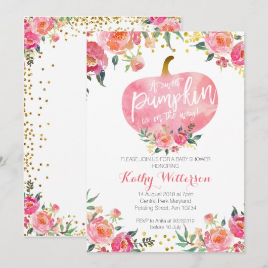 Roze kleine pompoenuitnodiging kaart (Voorkant / Achterkant)