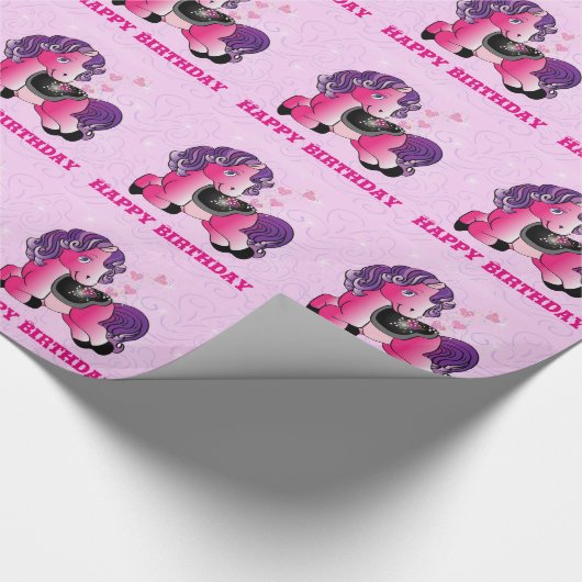 Roze kleine pony cadeaupapier (Hoek)