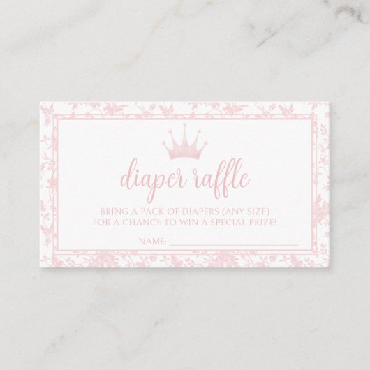 Roze kleine prinses baby shower luier loterij informatiekaartje (Voorkant)