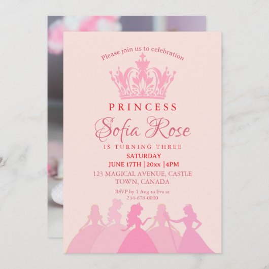 Roze kleine prinses kroon verjaardag kaart (Voorkant / Achterkant)