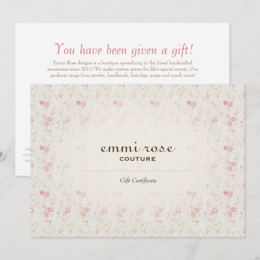  Roze kleine Roos Afdrukcadeaubon (Voorkant / Achterkant)