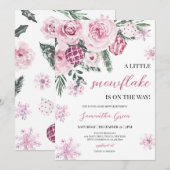 Roze Kleine Sneeuwvlok Baby shower Kaart (Voorkant / Achterkant)