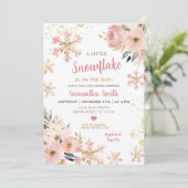 Roze kleine sneeuwvlok op weg naar de kerstdouche kaart (Staand voorkant)