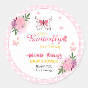 Roze Kleine Vlinder Baby Shower Bedankt Ronde Sticker