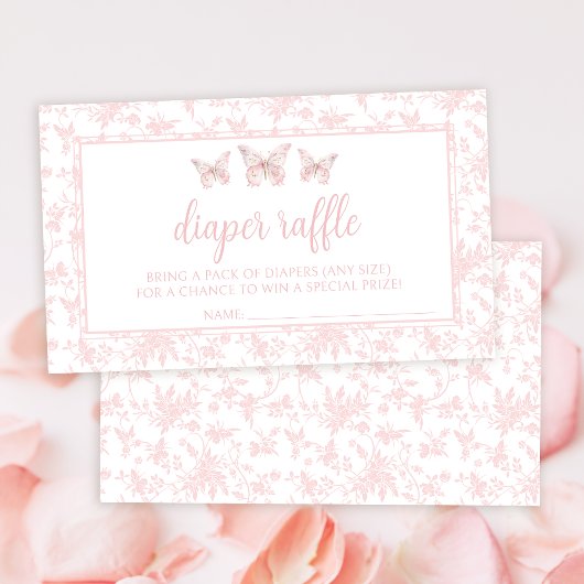 Roze kleine vlinder baby shower luier loterij informatiekaartje
