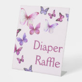 Roze Kleine Vlinder Baby shower Luier Raffle Reclamebord Met Voetstuk (Voorkant)