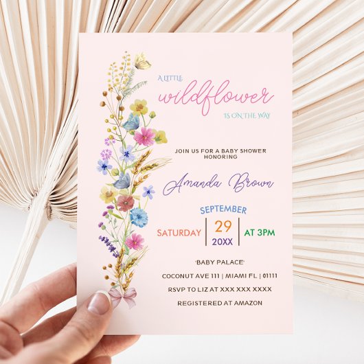 Roze Kleine Wildbloem Baby Meisje Douche Kaart