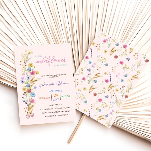 Roze Kleine Wildbloem Baby Meisje Douche Kaart