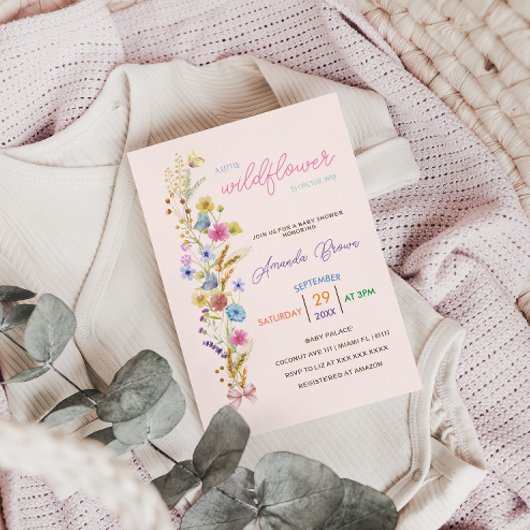 Roze Kleine Wildbloem Baby Meisje Douche Kaart