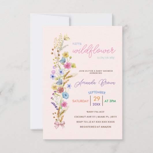 Roze Kleine Wildbloem Baby Meisje Douche Kaart (Voorkant)