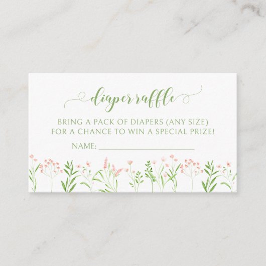Roze kleine wilde bloem baby shower luier loterij informatiekaartje (Voorkant)