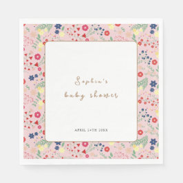Roze Kleine Wildflower Lijst Baby shower Servet