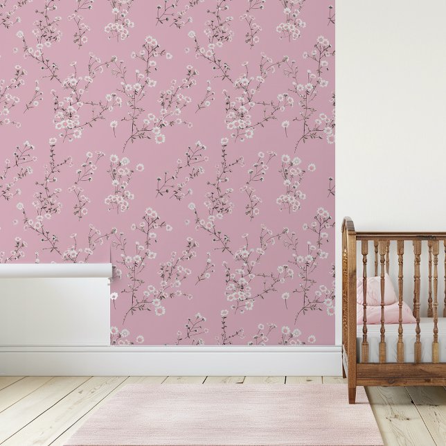 Roze Kleine witte Bloemen Bloemstuk  Behang (Creator heeft geüpload)