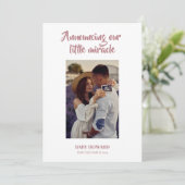 Roze kleine wonder foto zwangerschap aankondiging (Staand voorkant)