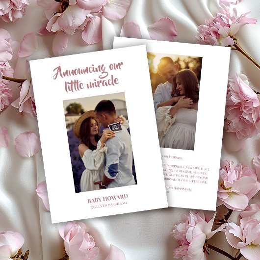 Roze kleine wonder foto zwangerschap aankondiging