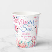 Roze Kleine Zeemeermin 1e Verjaardagspapier Papieren Bekers (Achterkant)