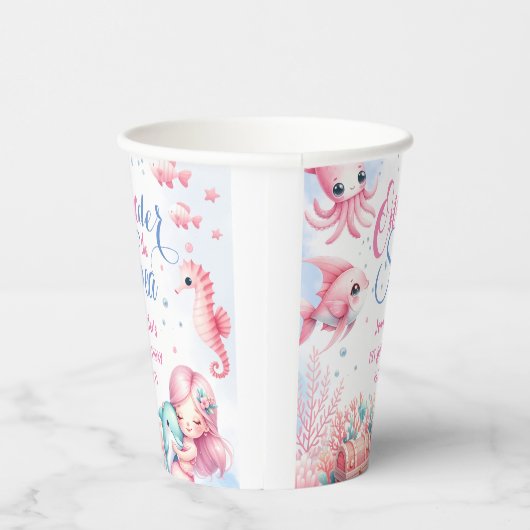Roze Kleine Zeemeermin 1e Verjaardagspapier Papieren Bekers (Rechts)