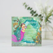 Roze kleine zeemeermin onder het Zee verjaardagsfe Kaart (Staand voorkant)