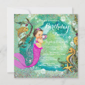 Roze kleine zeemeermin onder het Zee verjaardagsfe Kaart (Voorkant)