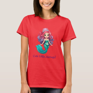 Roze kleine zeemeermin prinses regenboog kleurrijk t-shirt