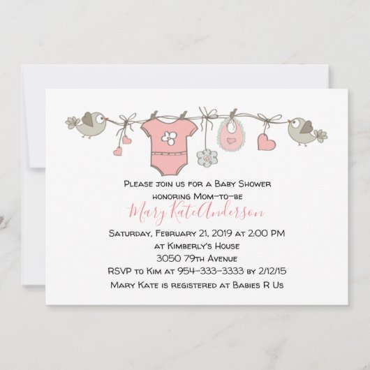 Roze kleren Lijn Het is een meisje BABY SHOWER Kaart (Voorkant)