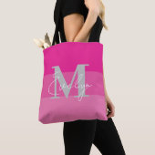 Roze Kleur Blok Monogram Naam Tote Bag (Dichtbij)