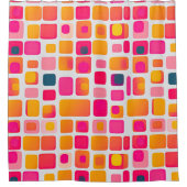 Roze kleur blokkeert geometrische patroon retro douchegordijn (Voorkant)