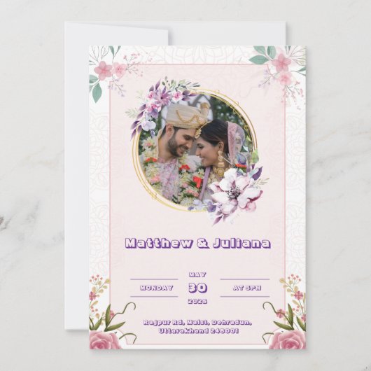 Roze kleur bruiloft Uitnodigingen post (Voorkant)