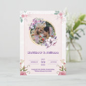 Roze kleur bruiloft Uitnodigingen post (Staand voorkant)