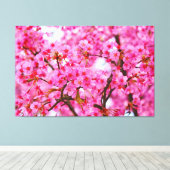 Roze kleur Cherry Blossom Canvas Afdruk (Insitu (Houten vloer))