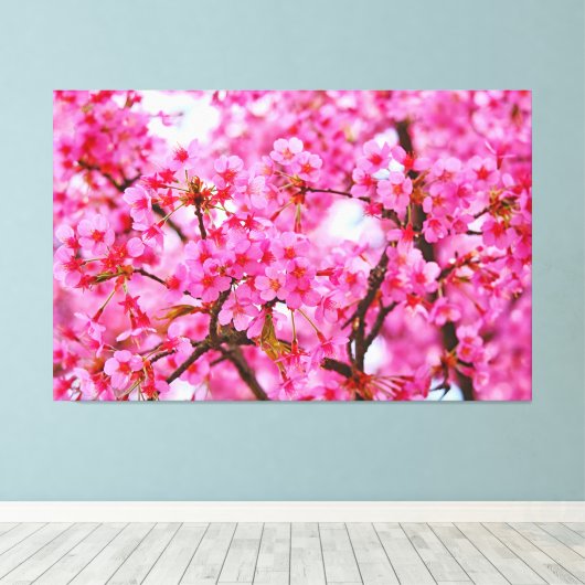 Roze kleur Cherry Blossom Canvas Afdruk (Insitu (Houten vloer))
