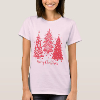Roze kleur kerstbomen t-shirt