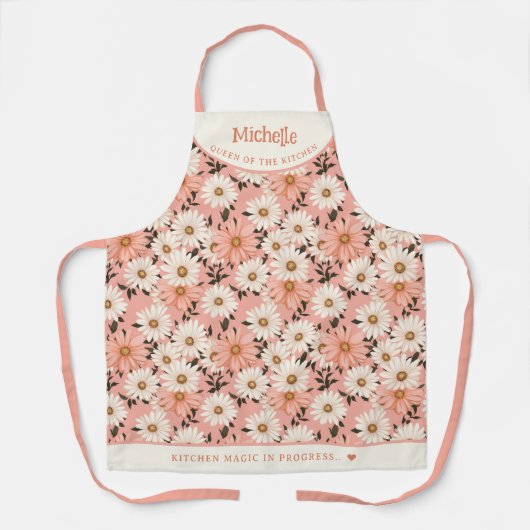 Roze kleur madeliefjes botanisch gepersonaliseerd schort (Voorkant)