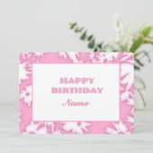 Roze Kleur Me Daisies Verjaardag Kaart (Staand voorkant)