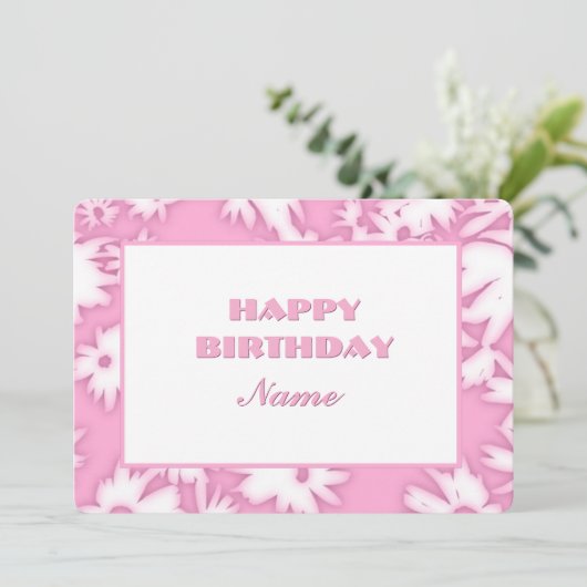 Roze Kleur Me Daisies Verjaardag Kaart (Staand voorkant)