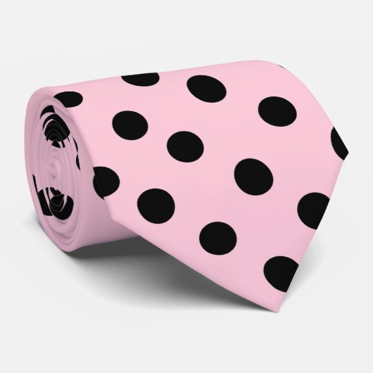 Roze kleur met zwart Stip Stropdas (Opgerold)
