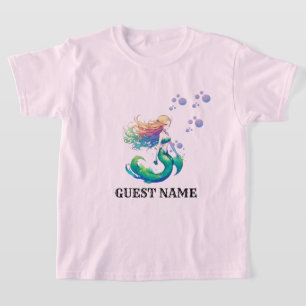 Roze kleur Zeemeermin Verjaardag Thema Gastnaam T-shirt