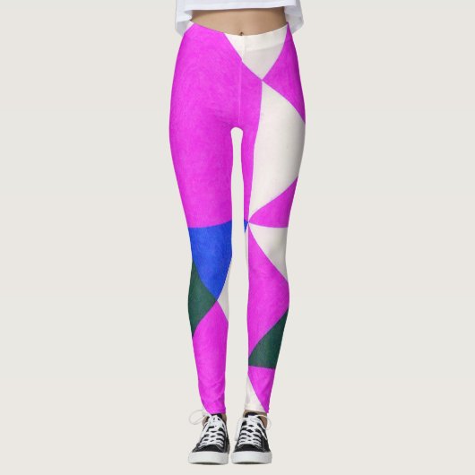 Roze kleurblok Abstracte kunst Leggings (Voorkant)