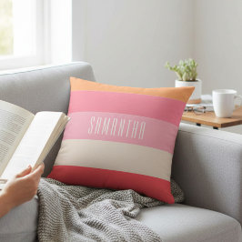 Roze Kleurblok Monogram Gestreept Kussen